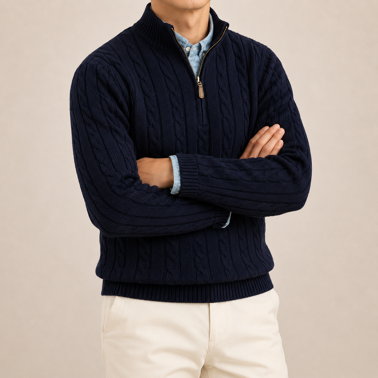 Aspen Cable-Knit Quarter-Zip Sweater